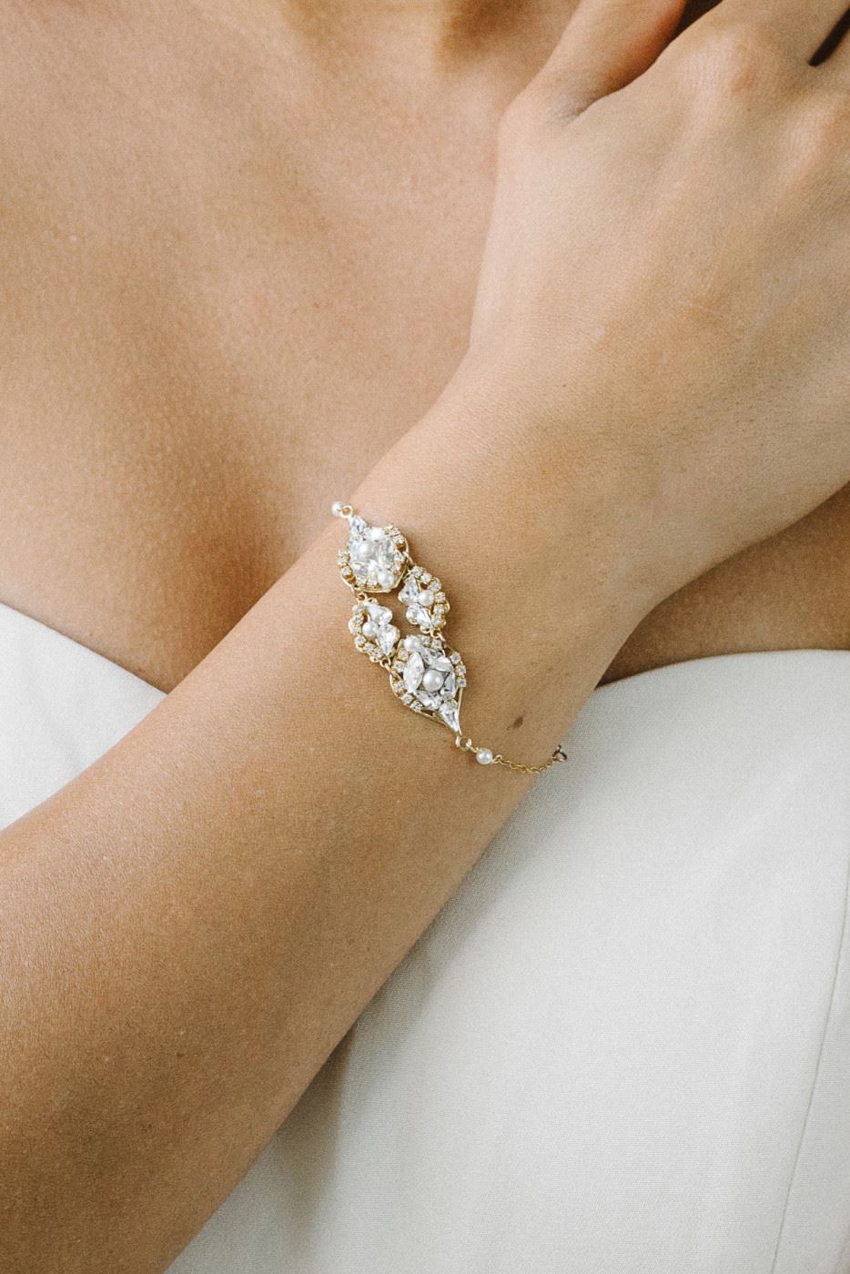 Sara Gabriel Diamond and Pearl Bridal Bracelet
